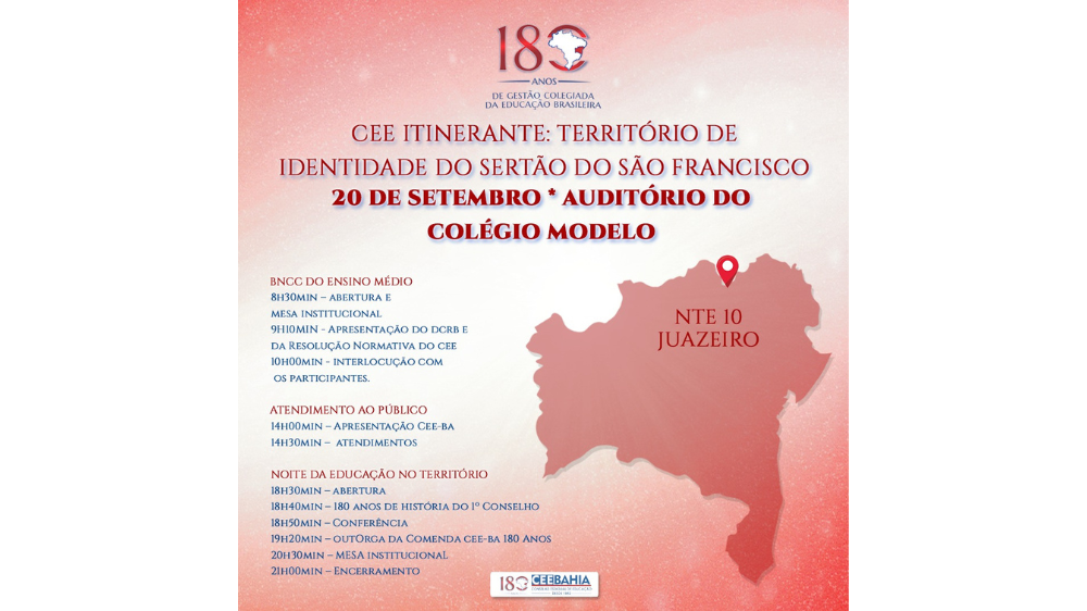 Conselho Estadual da Educação da Bahia celebra 180 anos amanhã (20) em Juazeiro