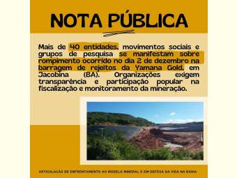 Nota da Articulação de Enfrentamento ao Modelo Mineral e em Defesa da Vida na Bahia